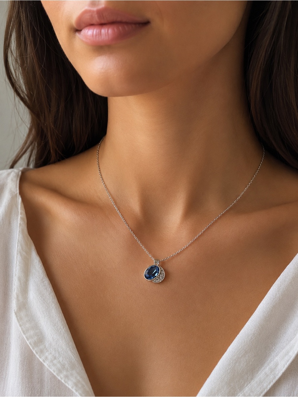 Swarovski Silver Sapphire Blue Pendant Necklace